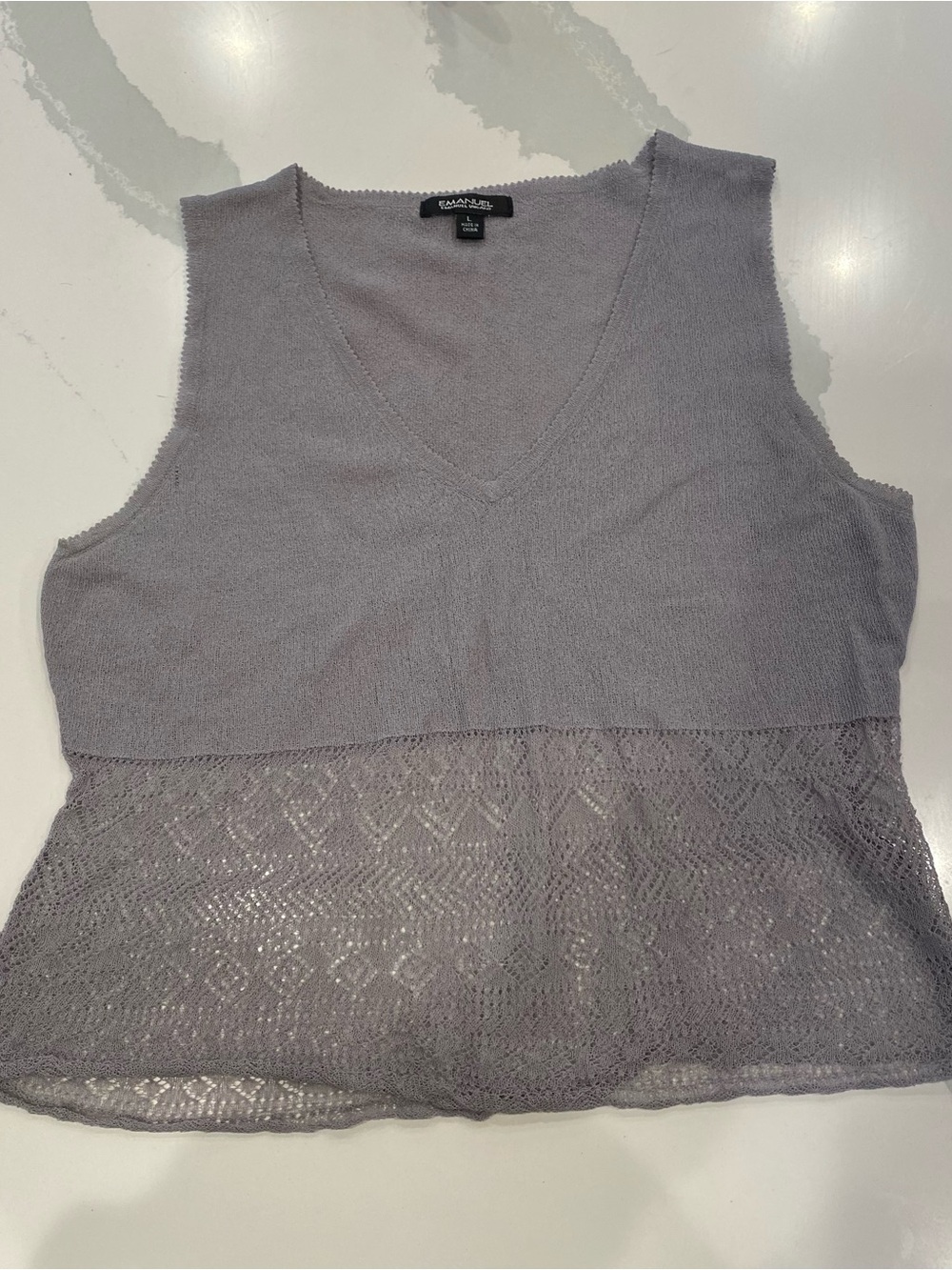 Emanuel Ungaro Lavender Knit V-Neck Sleeveless Tank with Lace Panel
